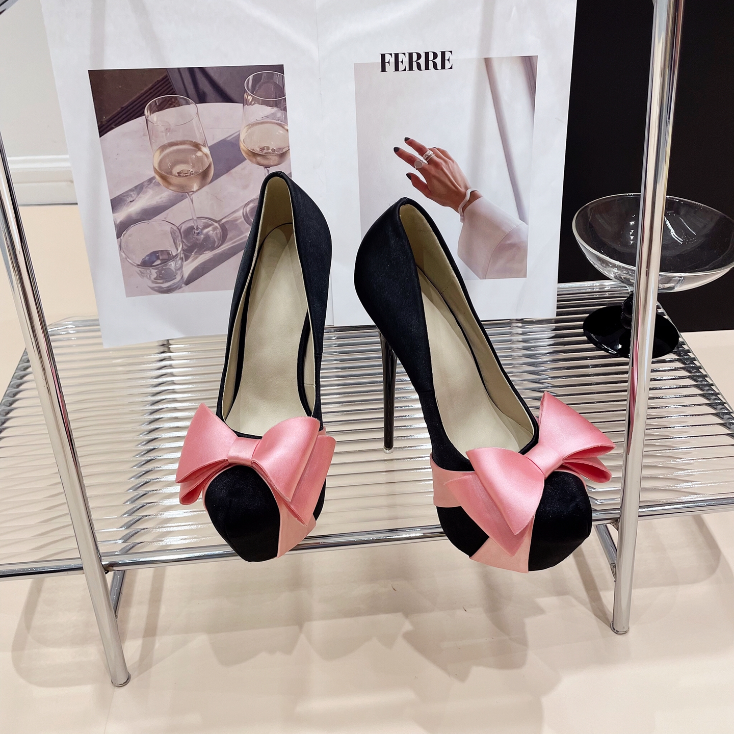 2023 New Color Block Bow High Heel Platform Shoes - Image 4