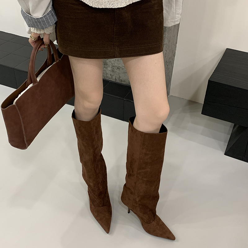 2026 Autumn Winter European American Fashion Pointed Toe High Boots Simple Elegant Solid Color Sleeve Over Knee Boots - Image 2