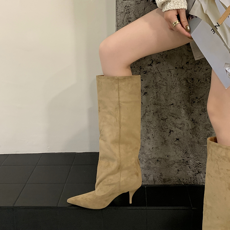 2026 Autumn Winter European American Fashion Pointed Toe High Boots Simple Elegant Solid Color Sleeve Over Knee Boots - Image 4