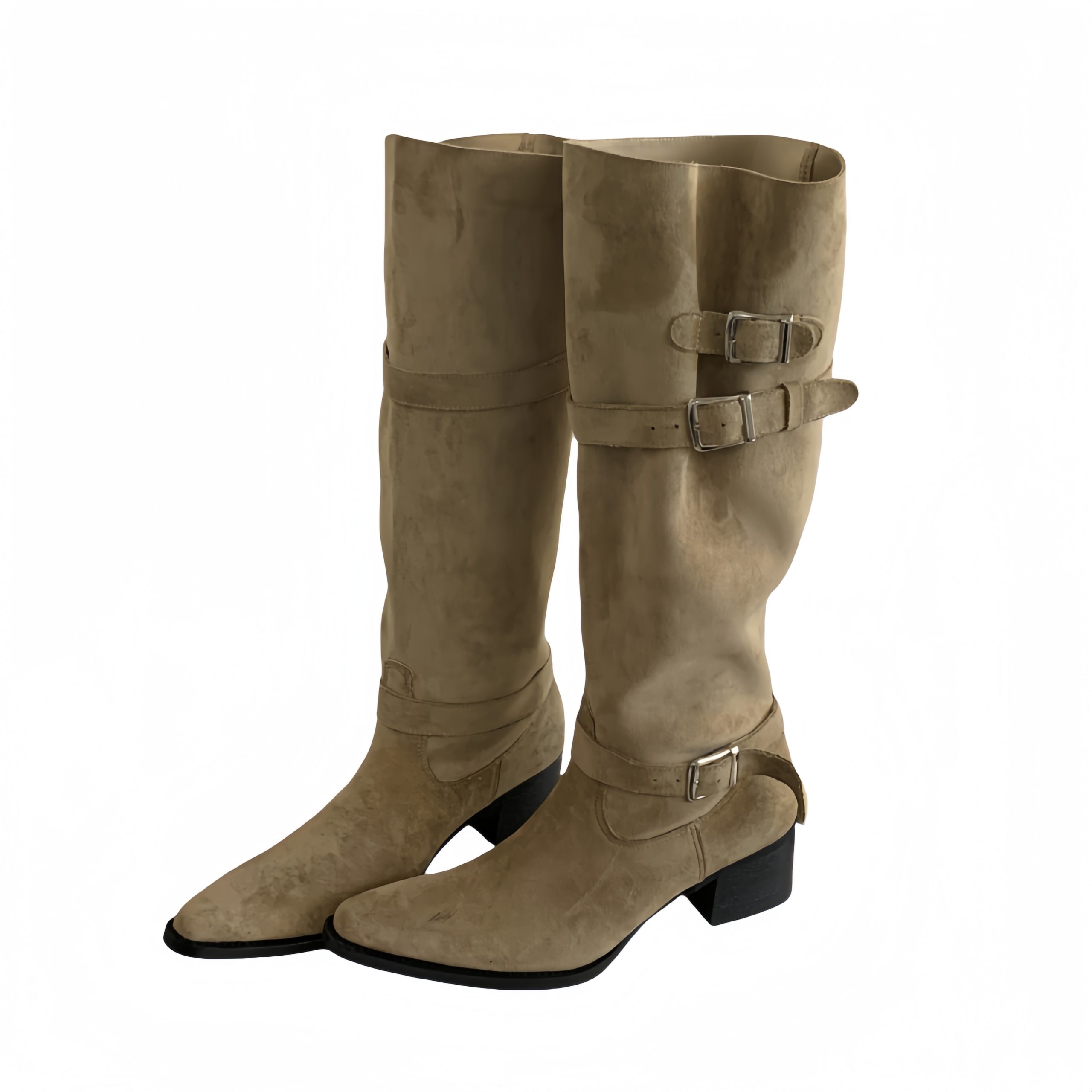 2026 Autumn Winter Pointed Toe Belt Buckle Knight Boots Comfortable Chunky Heel Pull On Tall Boots Fashion Wide Calf Boots for Women - Image 5