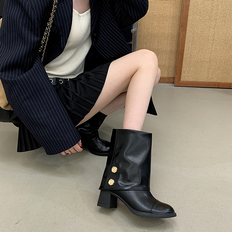 2026 Autumn Winter Women's Round Toe Color Block Ankle Boots Comfortable Chunky Heel Pull On Short Boots Fashion Versatile Wide Calf Boots - Image 4