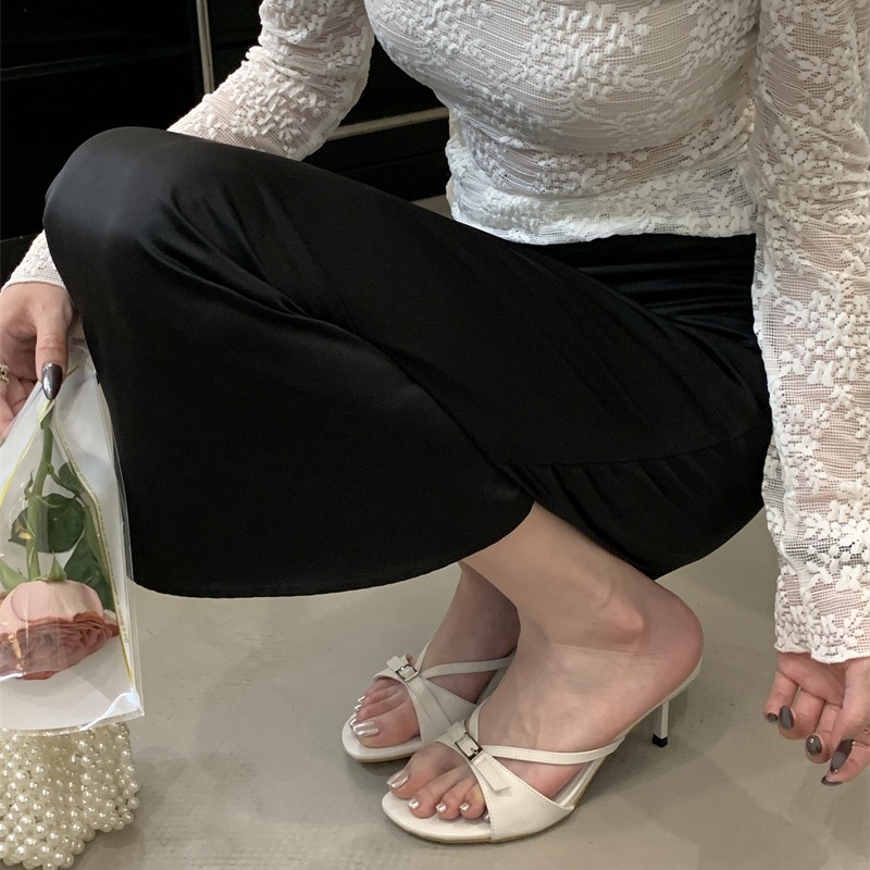 2026 New Buckle Strap Thin Heel Open Toe Sandals Black Fashion High Heel Slippers Summer Women Shoes - Image 3