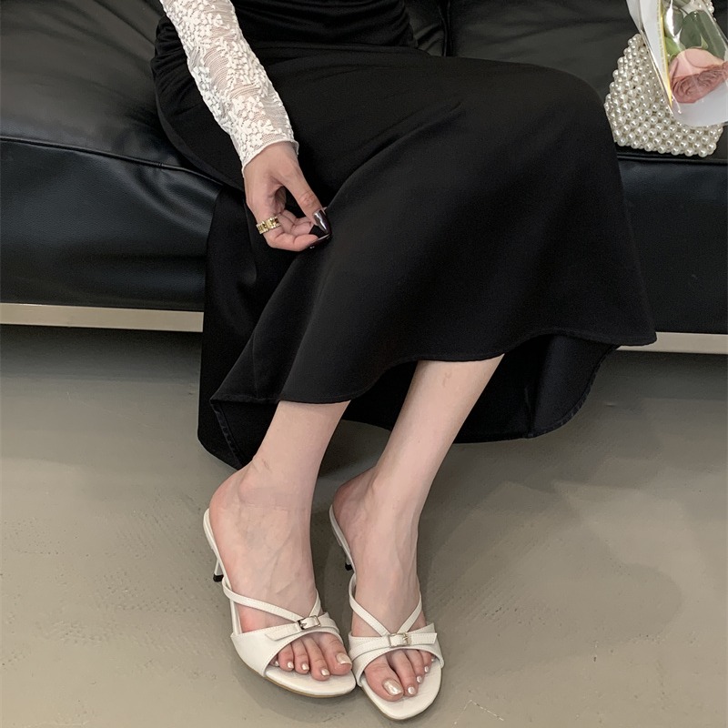 2026 New Buckle Strap Thin Heel Open Toe Sandals Black Fashion High Heel Slippers Summer Women Shoes - Image 4
