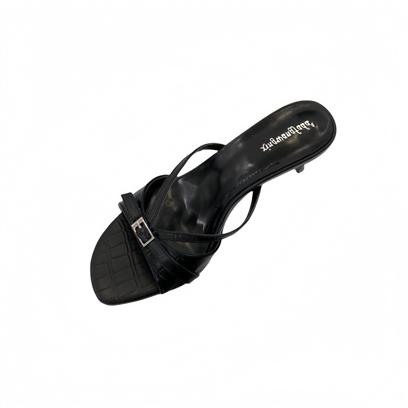 2026 New Buckle Strap Thin Heel Open Toe Sandals Black Fashion High Heel Slippers Summer Women Shoes - Image 5