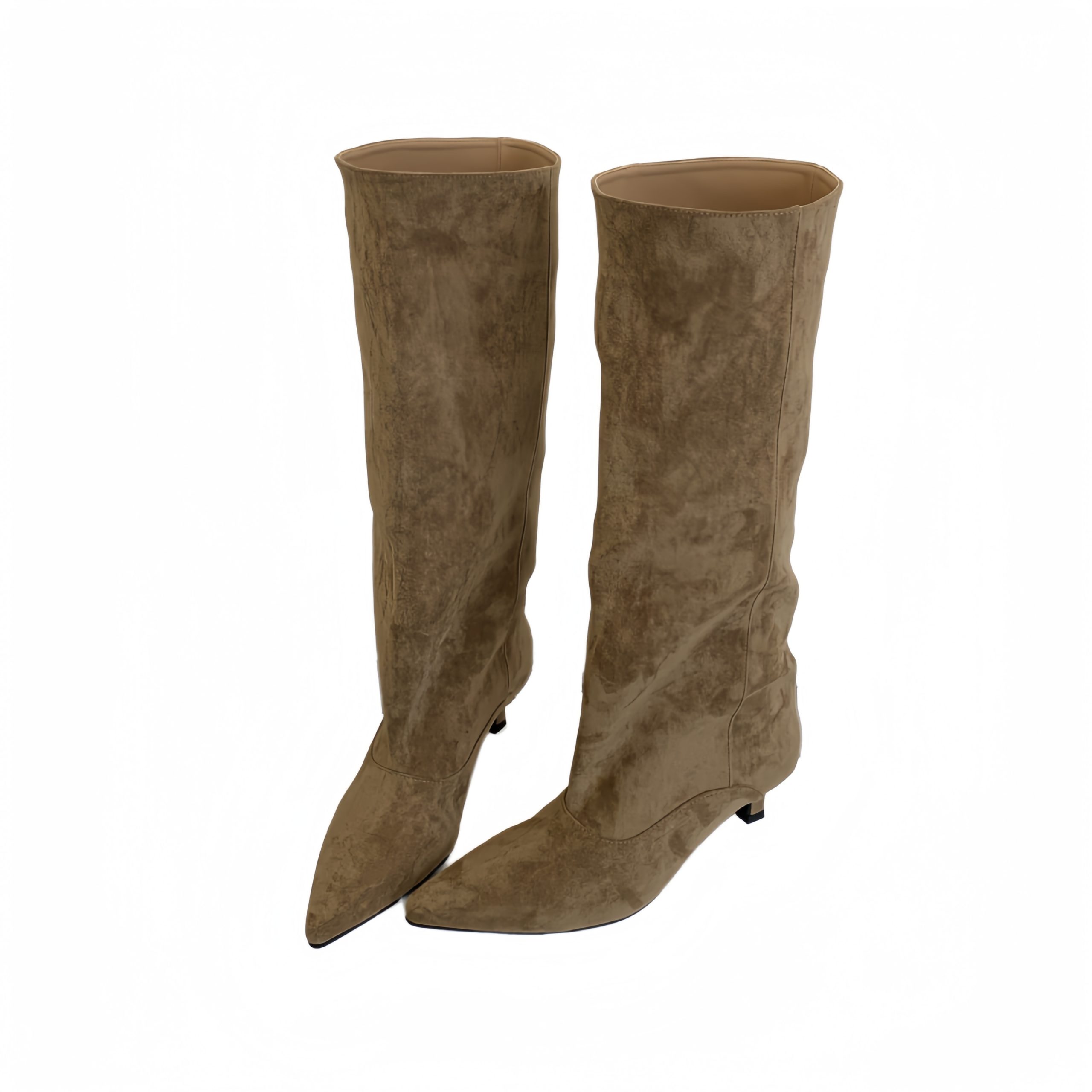 2026 New French Style Low Heel Pointed Toe High Boots Comfortable Solid Color Wide Calf Boots - Image 5