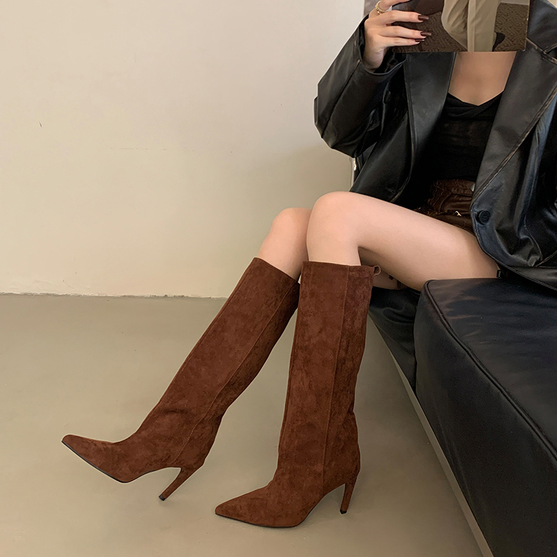European American Style Fashion Pointed Toe High Boots Simple Temperament Solid Color Straight Boots 2026 New Trend High Heel Women Boots - Image 3