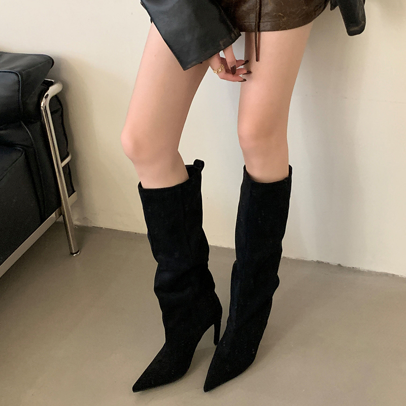 European American Style Fashion Pointed Toe High Boots Simple Temperament Solid Color Straight Boots 2026 New Trend High Heel Women Boots - Image 4