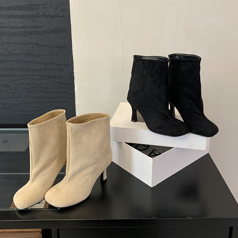European American Style Minimalist Round Toe High Heel Ankle Boots Commuter Versatile Solid Color Pull-on Boots 2026 Autumn Winter - Image 2