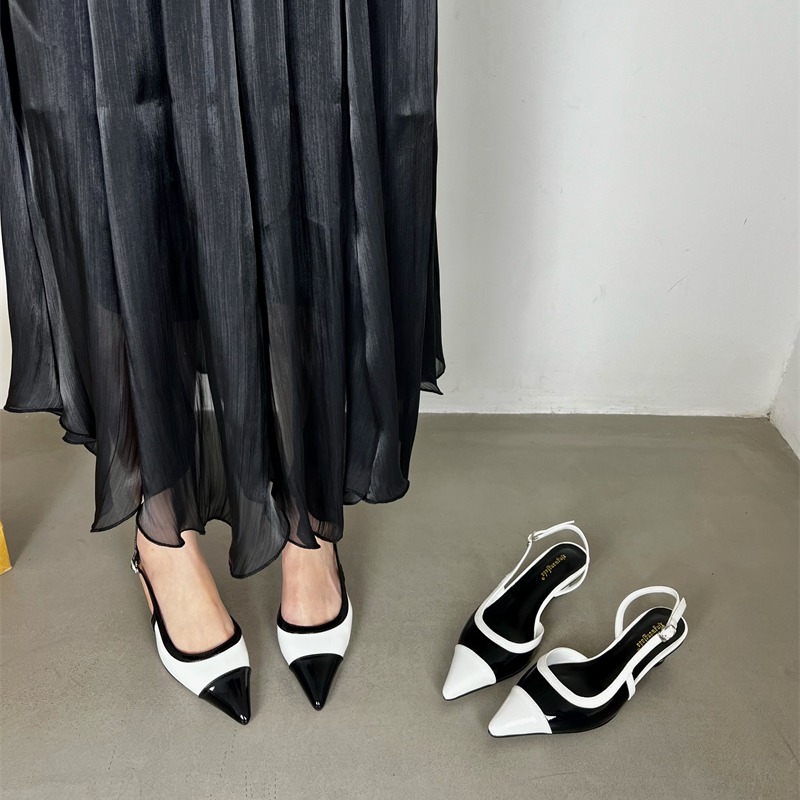 French Style Pointed Toe Sheepskin Chunky Heel Mary Jane Shoes for Women