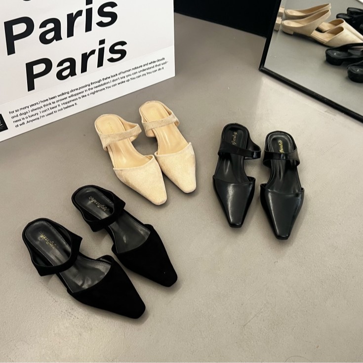 Minimalist Handmade Sandals French Retro Square Toe Mules Slip-On Shoes