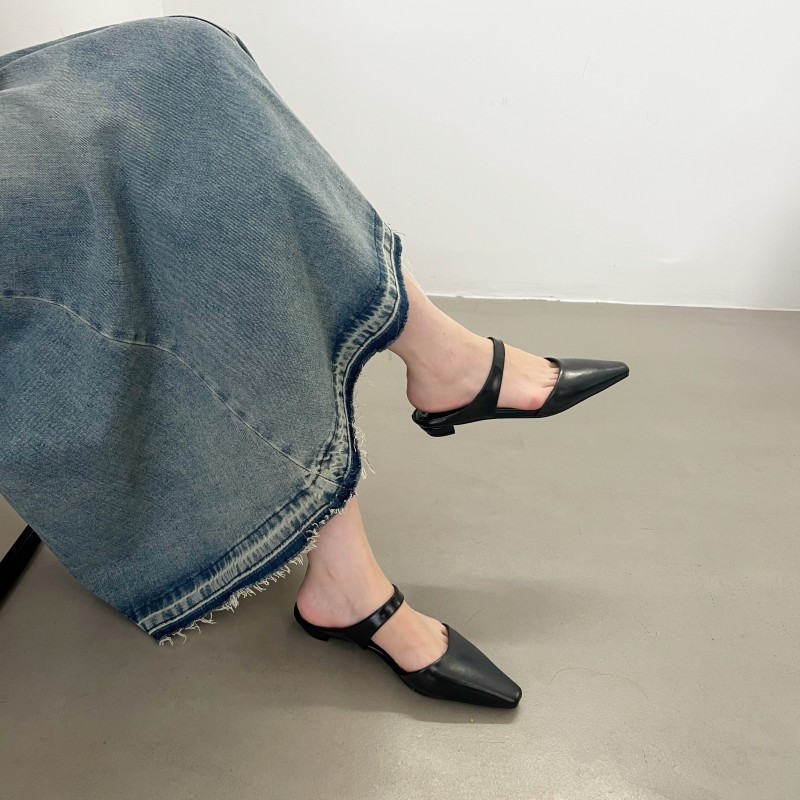 Minimalist Handmade Sandals French Retro Square Toe Mules Slip-On Shoes - Image 4