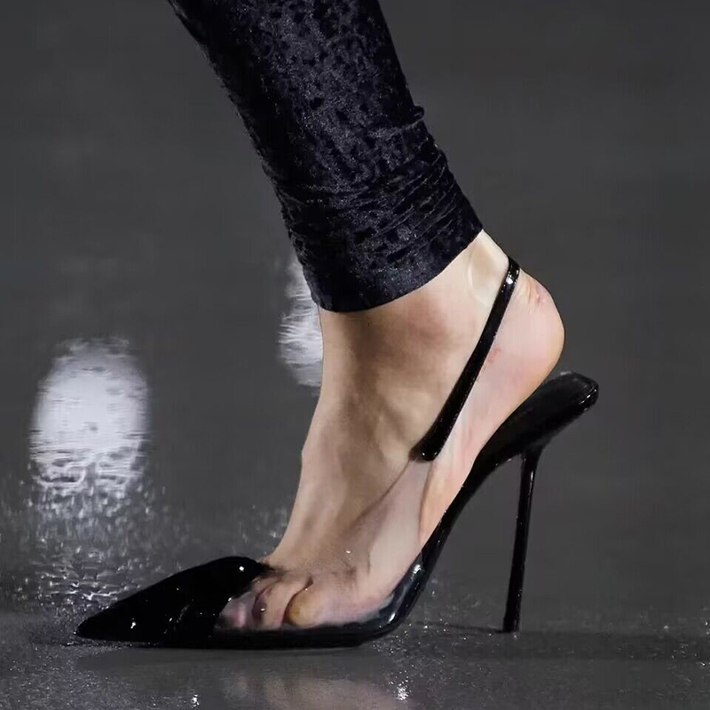 Mobenny 2023 Spring Women's Pleated Patent Leather Stiletto Heel Pointed Toe Shoes