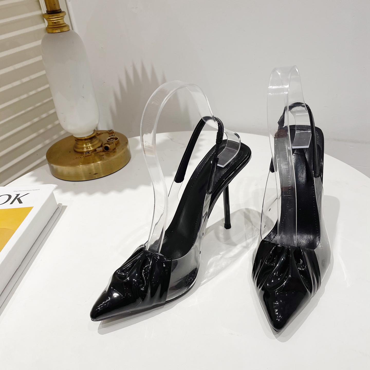 Mobenny 2023 Spring Women's Pleated Patent Leather Stiletto Heel Pointed Toe Shoes - Image 5