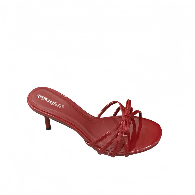 New Bow White Open Toe Slippers Women's Thin Heel High Heels Summer Comfortable - Image 5