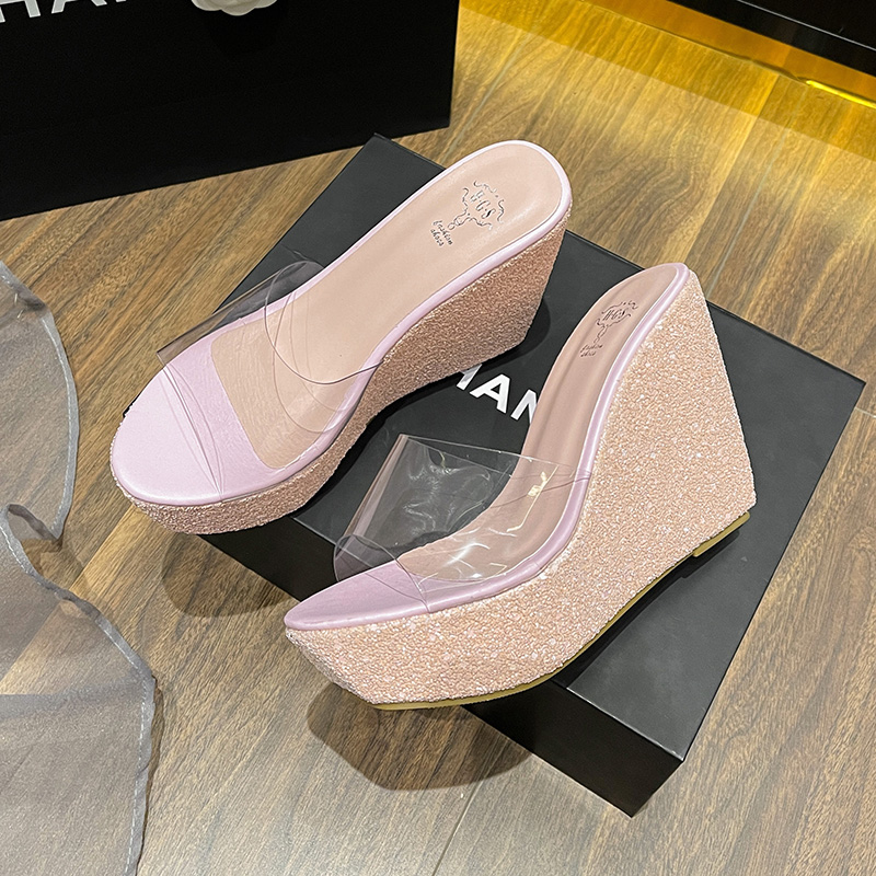 Summer New High Heel Wedge Slippers for Women Transparent Platform Thick Sole Beach Sandals - Image 2