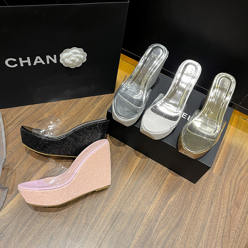 Summer New High Heel Wedge Slippers for Women Transparent Platform Thick Sole Beach Sandals - Image 5