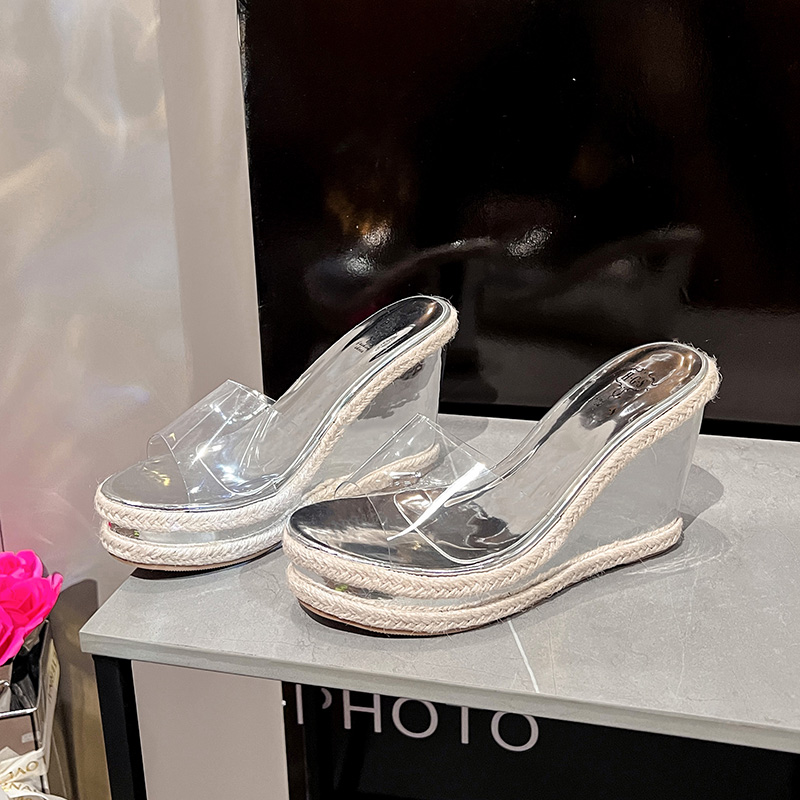 Summer New High Heel Wedge Slippers for Women Transparent Sandals Metal Platform Thick Sole Beach Shoes - Style c935fc - Image 5