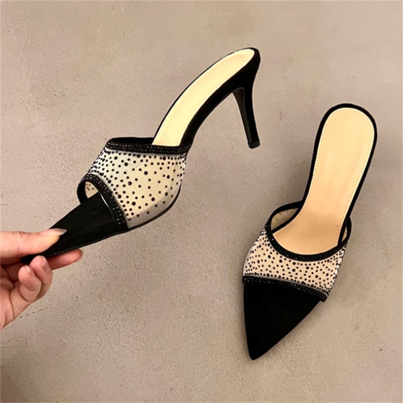 Women's High Heel Sandals Open Toe Pointed Stiletto Rhinestone 2026 New Brown Black - Image 5