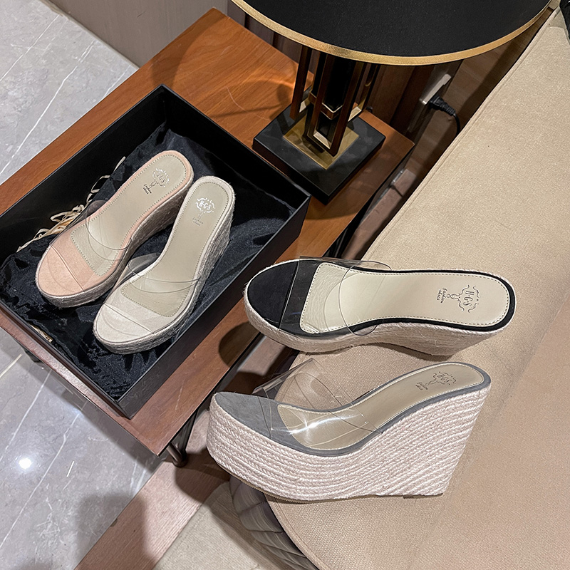 Women's Summer Wedge Slippers Transparent Toe High Heel Sandals 2025 New Platform Shoes
