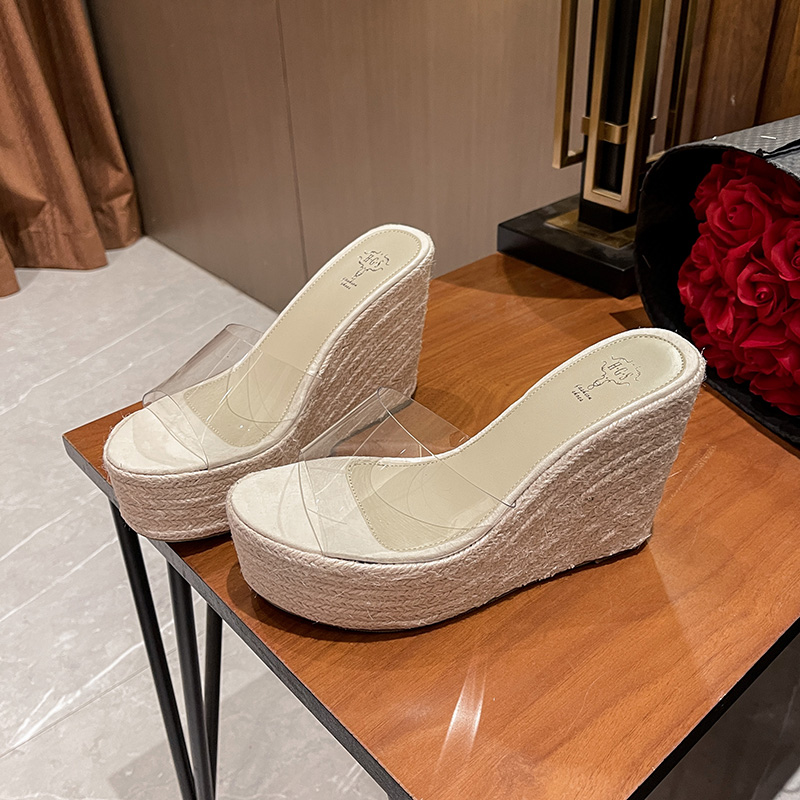 Women's Summer Wedge Slippers Transparent Toe High Heel Sandals 2025 New Platform Shoes - Image 4