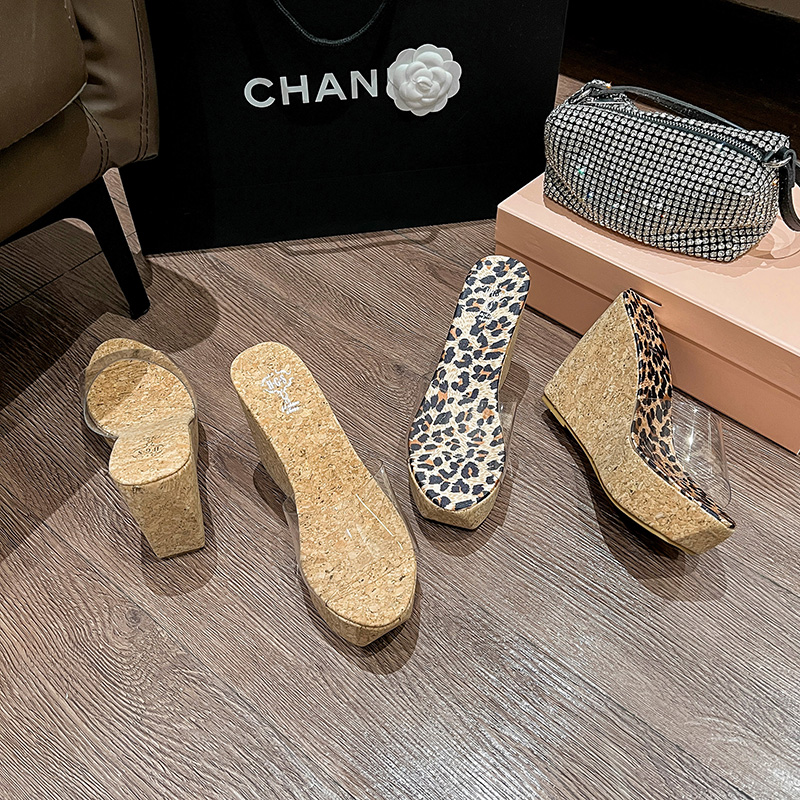 Women's Summer Wedge Slippers with Clear Toe and Leopard Print Thick Sole 2025 New High Heel Platform Sandals - Image 4